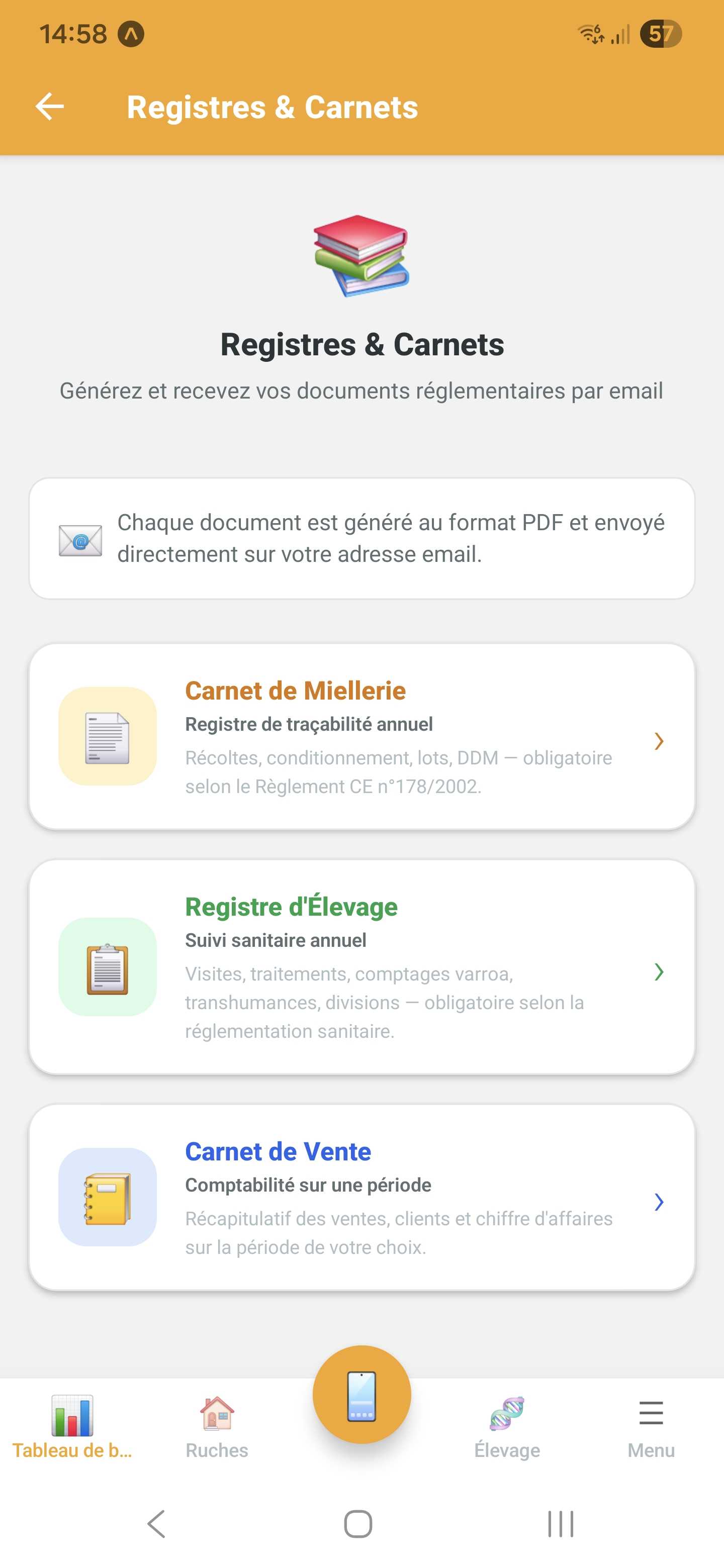 Génération du registre d'élevage dans Api'Track