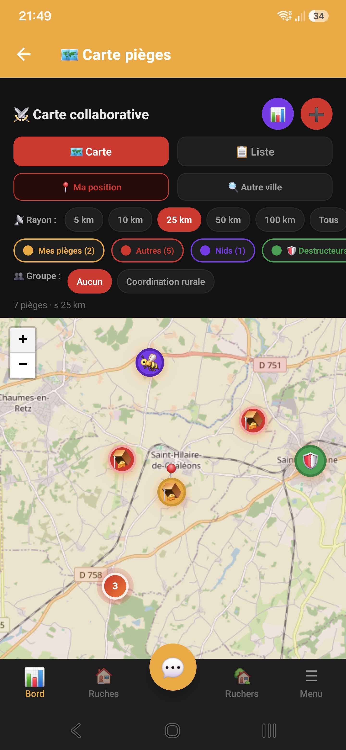 Carte collaborative des pièges et nids de frelon asiatique dans Api'Track