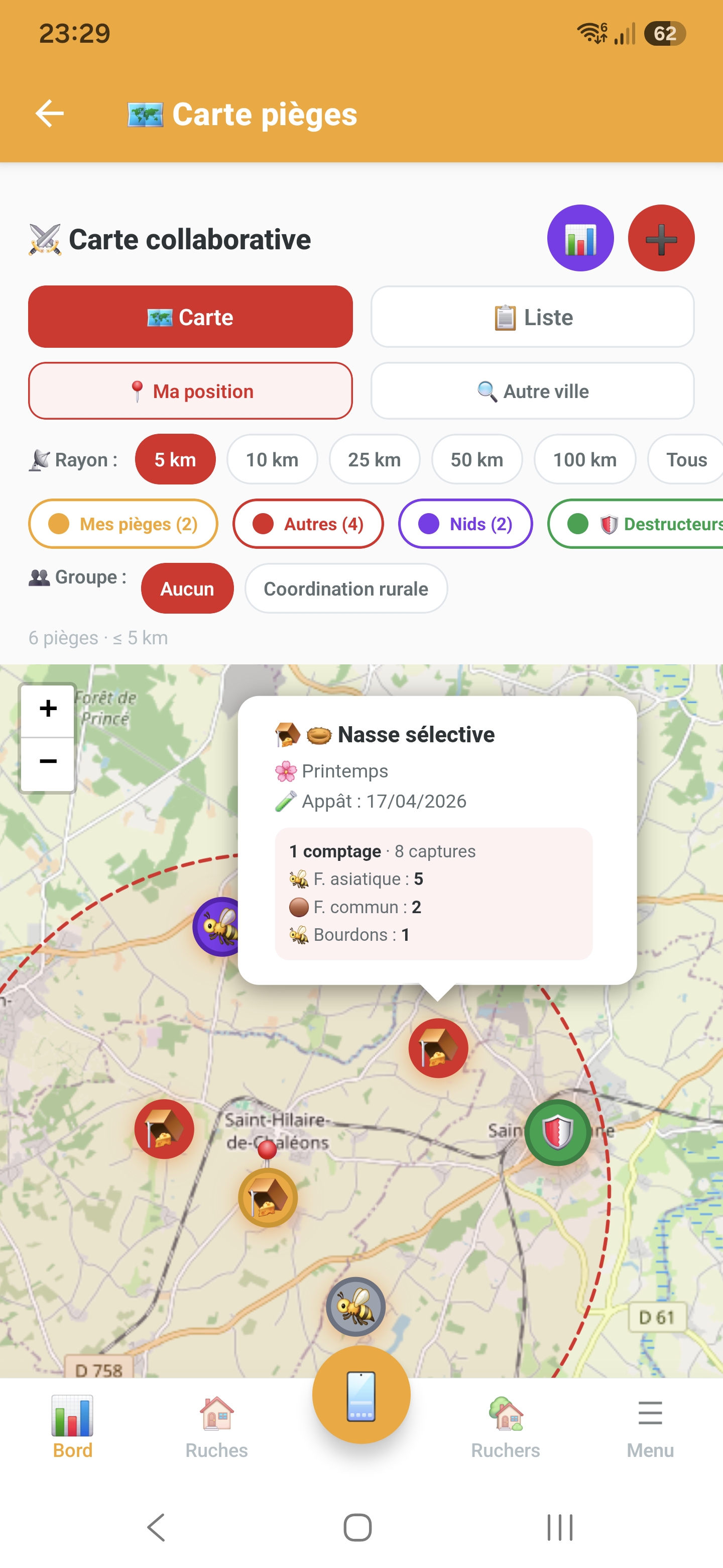 Cartographie des nids et comptage des captures de frelon en France