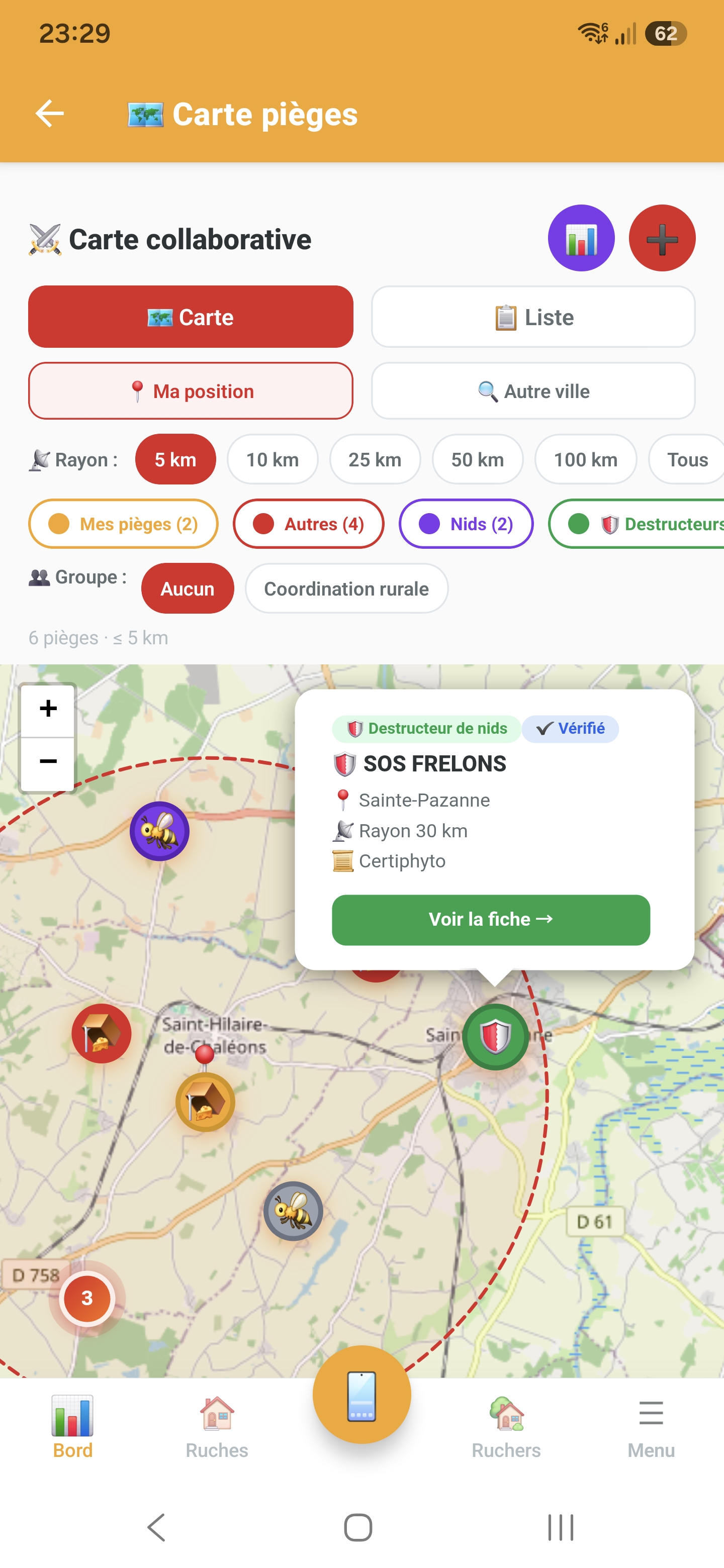 Désinsectiseurs de nids de frelon référencés sur la carte Api'Track