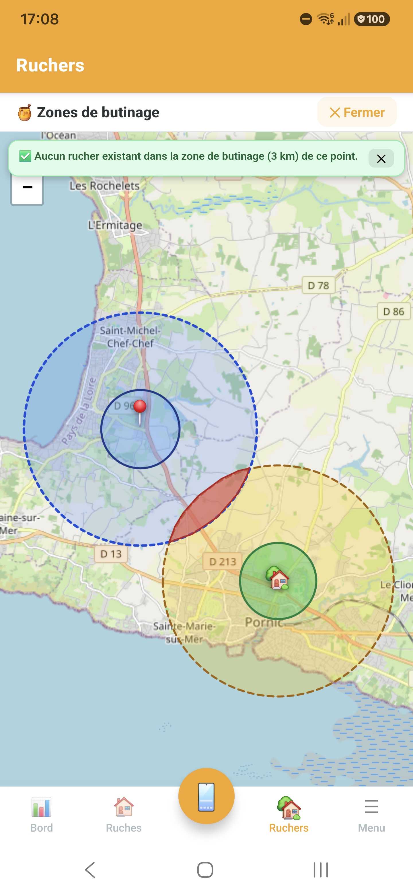 Calcul de distance et rayon d'action pour déplacer un rucher dans Api'Track