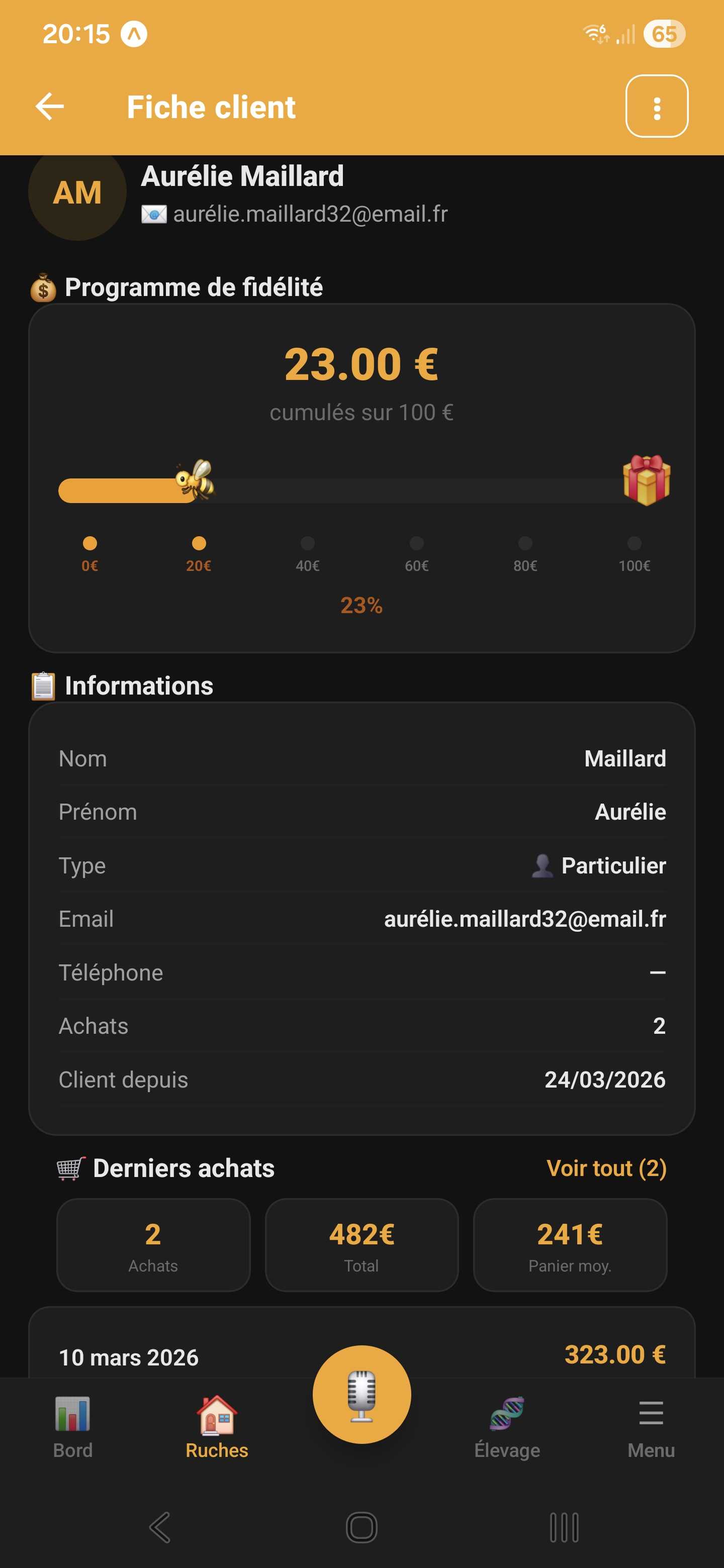 Fiche client et points de fidélité dans Api'Track