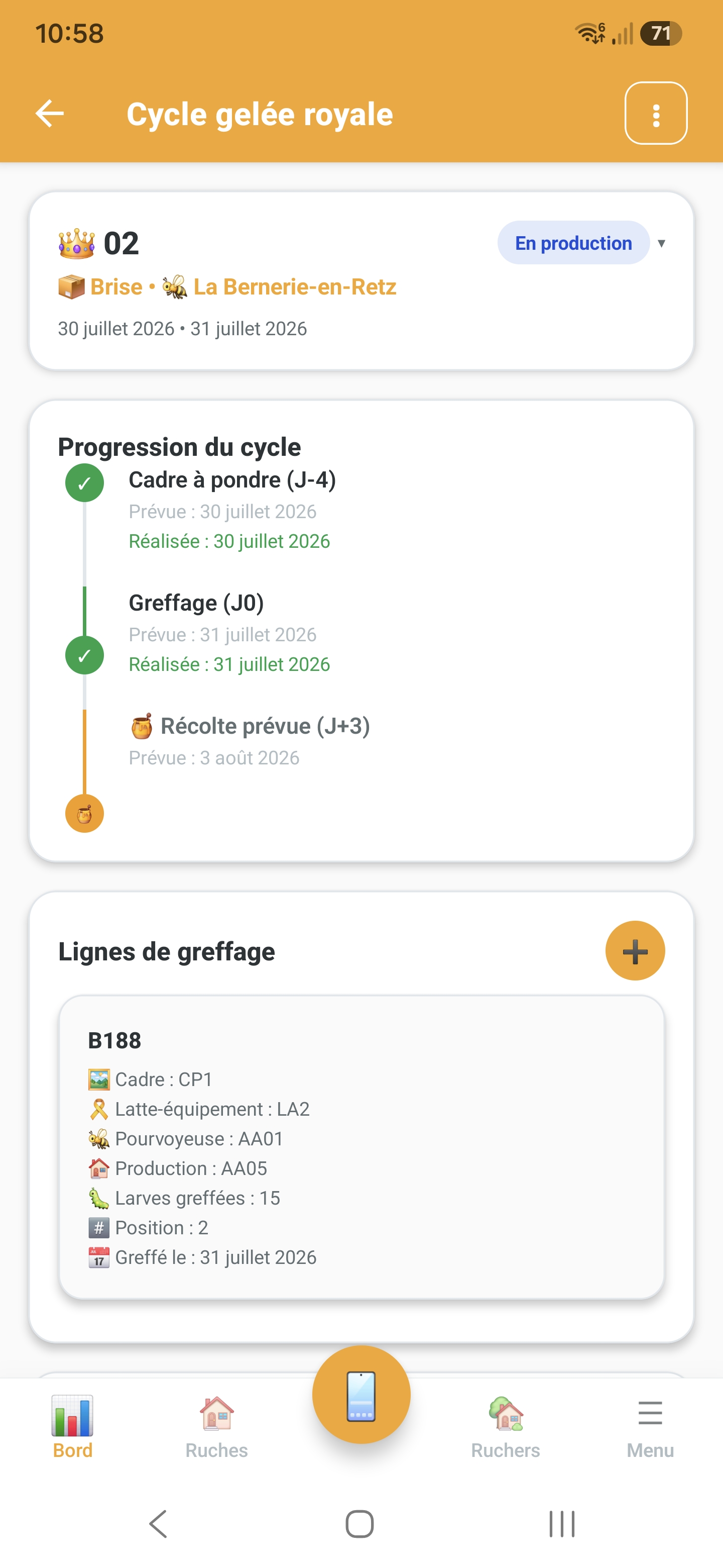 Cycle de production de gelée royale dans Api'Track