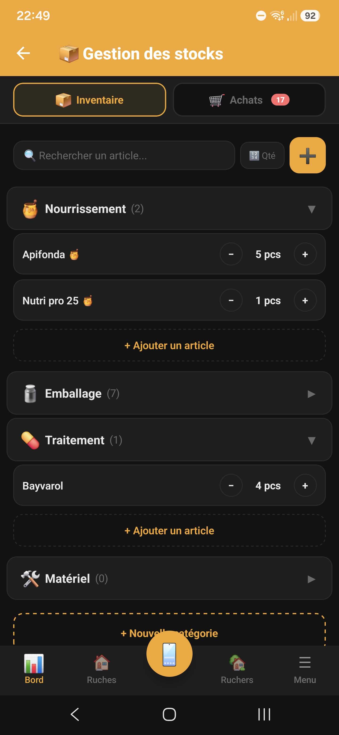 Inventaire du matériel et gestion des stocks dans Api'Track