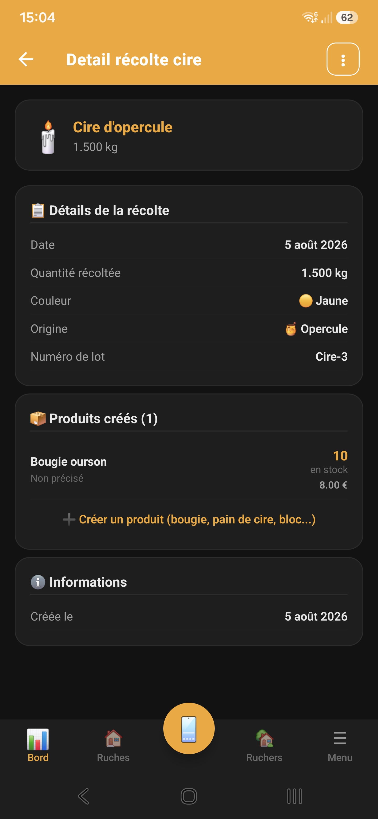 Module de gestion de la cire dans Api'Track