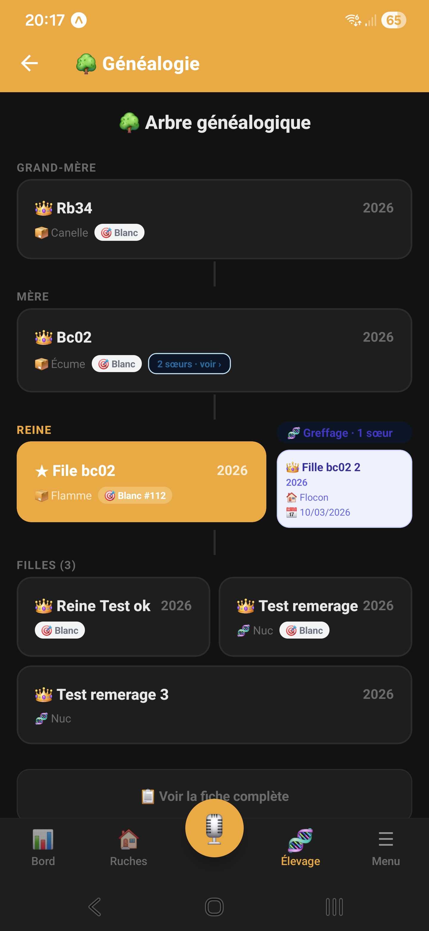 Arbre généalogique des reines dans Api'Track