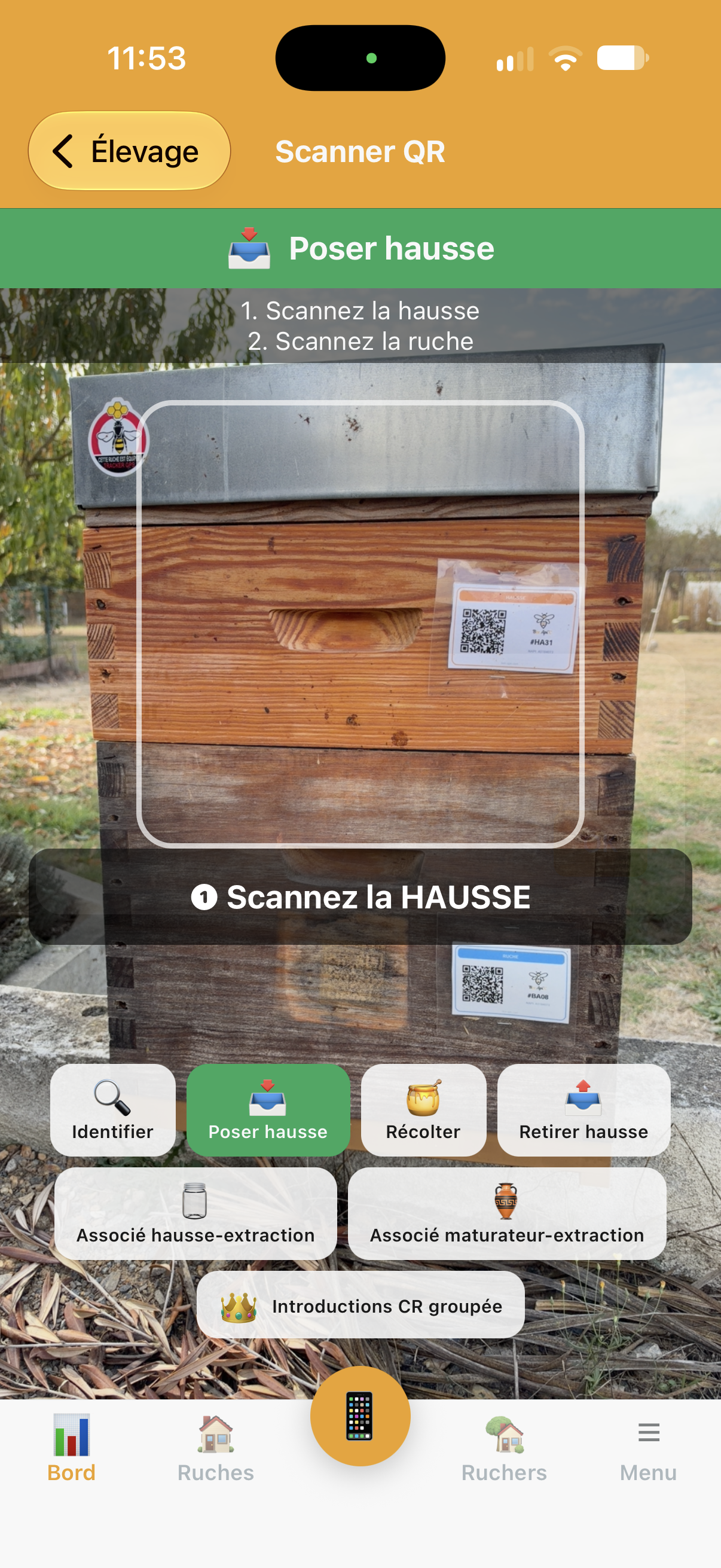 Association d'une hausse posée sur une ruche par scan dans Api'Track
