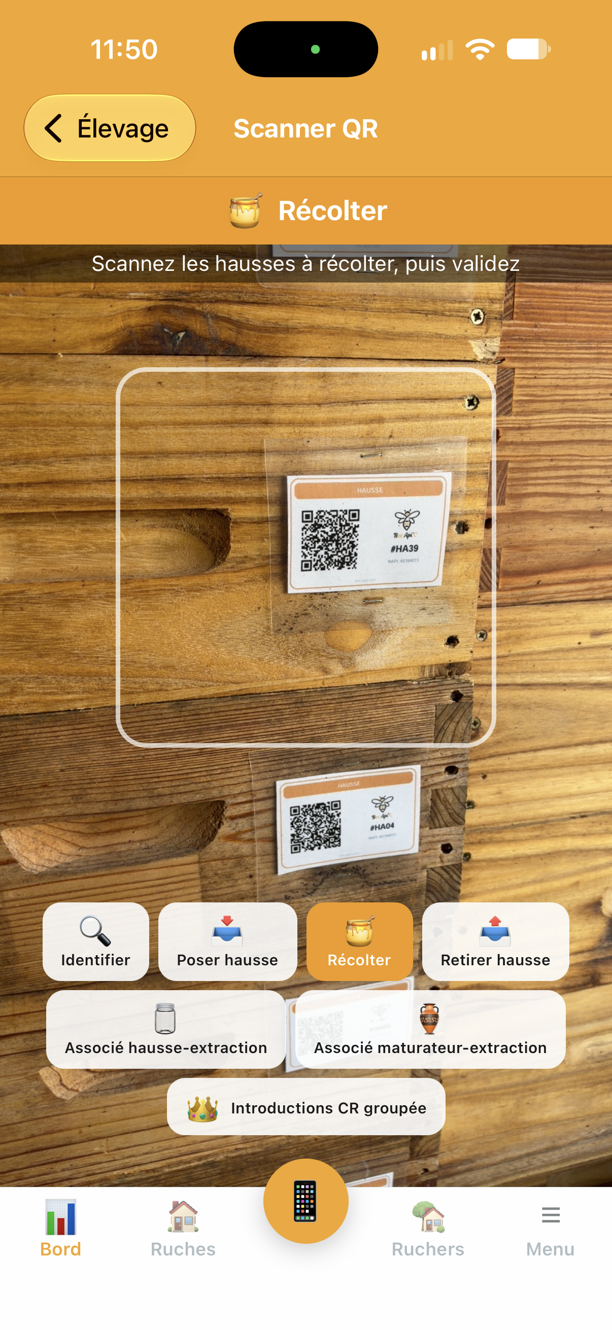 Scan des hausses récoltés pour une extraction dans l'application Api'Track