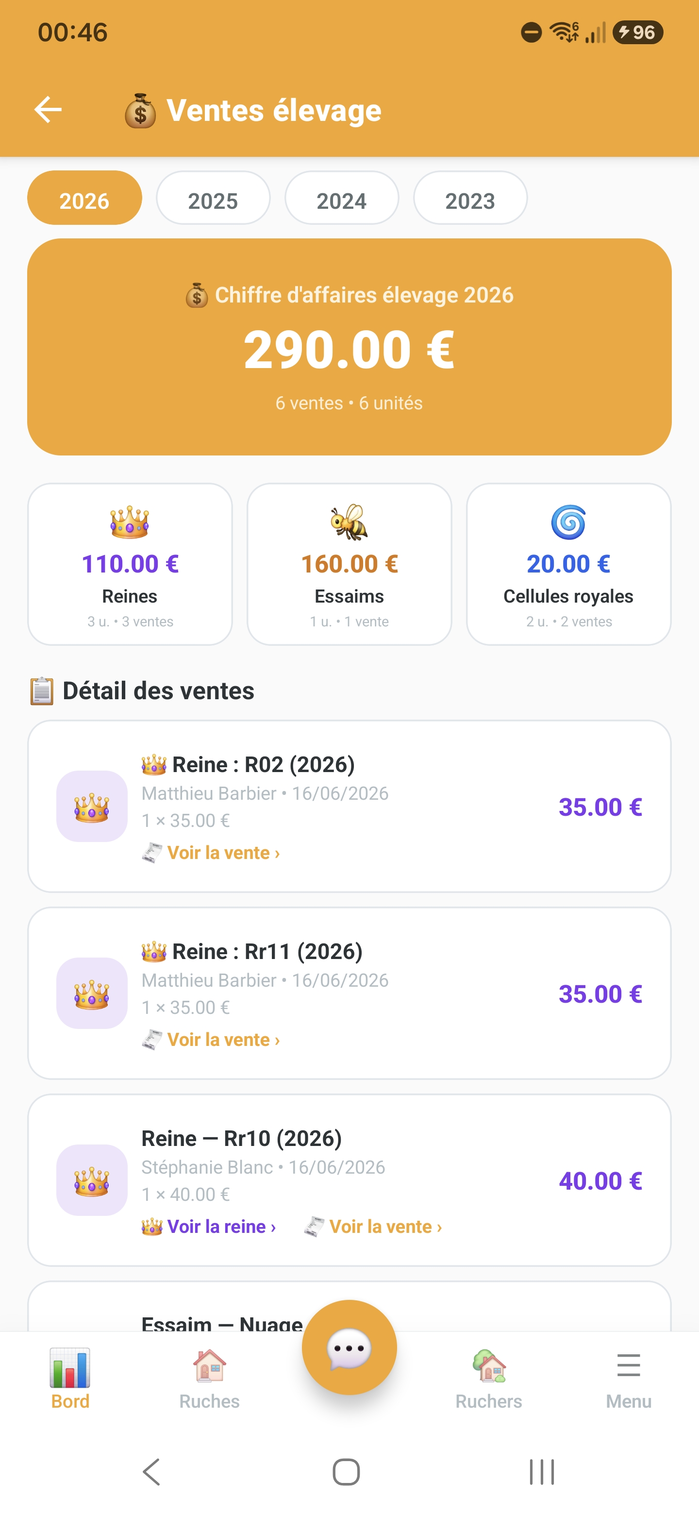 Suivi des ventes de reines et d'essaims dans Api'Track