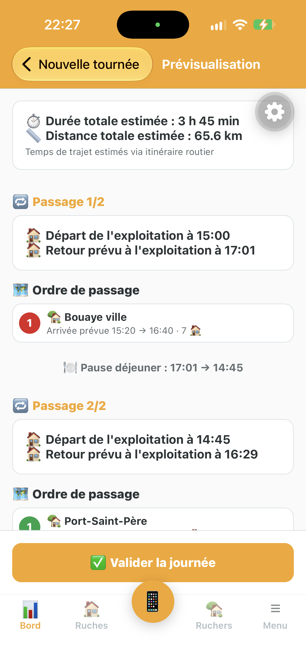 Prévisualisation de l'organisation d'une tournée de visite des ruches dans Api'Track